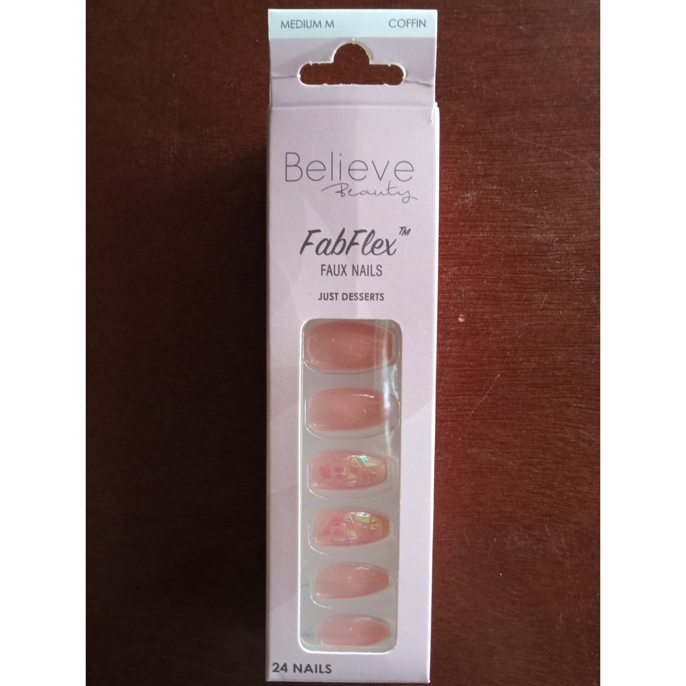 Believe Beauty FabFlex Medium Length Faux Coffin Nails Just Desserts 24CT NEW